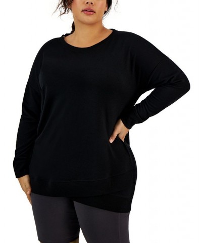 Plus Size Crossover-Hem Ribbed-Edge Top Black $14.72 Tops