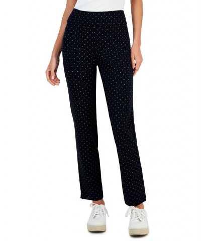 Petite Dot-Print Cambridge Ponté-Knit Pants Deep Black Combo $17.89 Pants