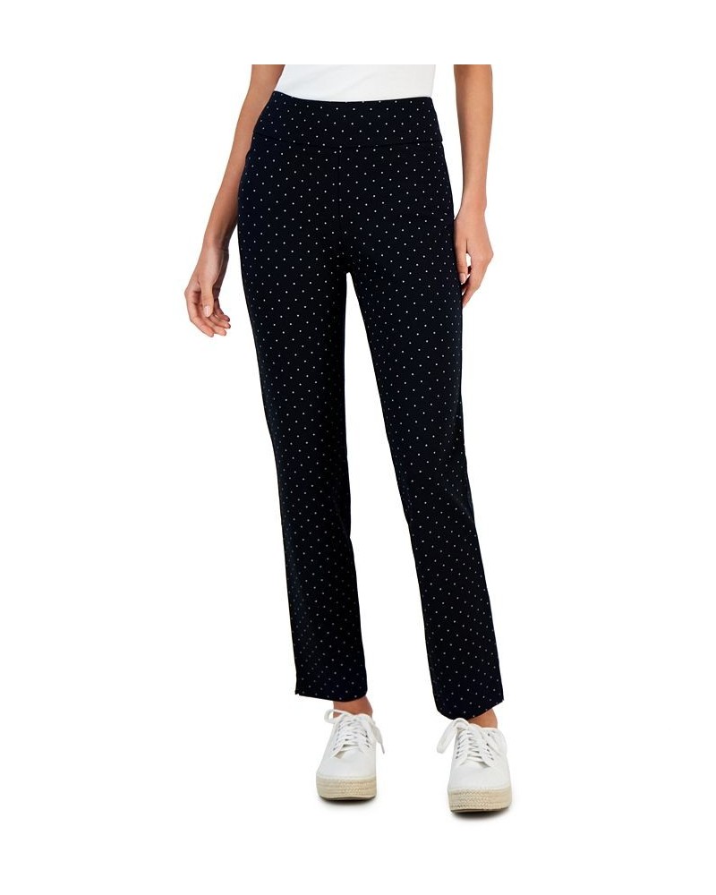 Petite Dot-Print Cambridge Ponté-Knit Pants Deep Black Combo $17.89 Pants