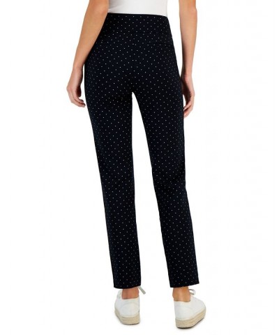 Petite Dot-Print Cambridge Ponté-Knit Pants Deep Black Combo $17.89 Pants