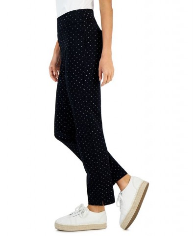 Petite Dot-Print Cambridge Ponté-Knit Pants Deep Black Combo $17.89 Pants