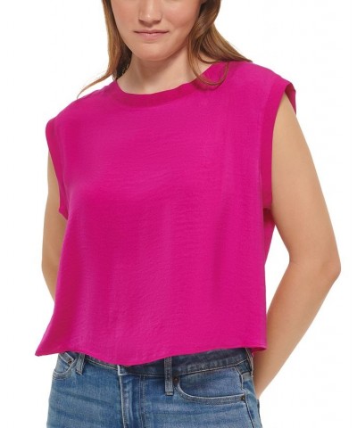 Women's Charmeuse Sleeveless Cropped Top Pink $14.17 Tops