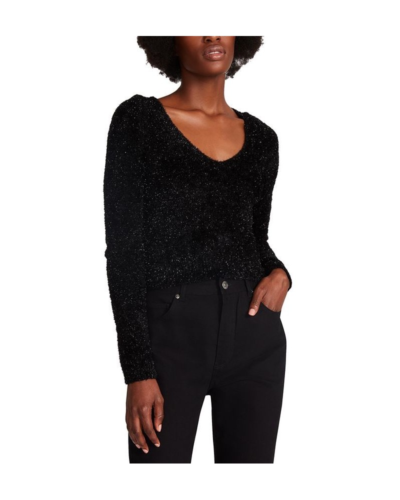 Milly Cropped Shimmer Sweater Black $18.01 Sweaters