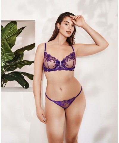 Women's Marseille Embroidered Bra 41812 Heliotrope Purple $20.33 Bras