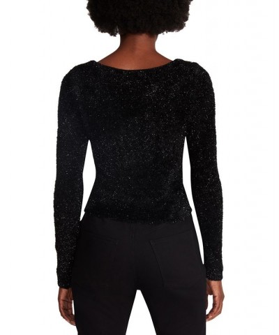 Milly Cropped Shimmer Sweater Black $18.01 Sweaters