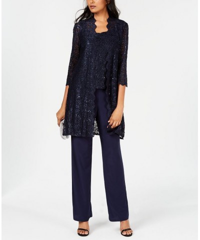 3-Pc. Sequined Lace Pantsuit & Jacket Navy $55.60 Dresses