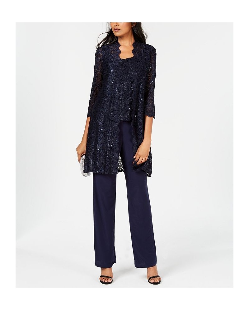 3-Pc. Sequined Lace Pantsuit & Jacket Navy $55.60 Dresses