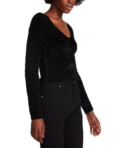 Milly Cropped Shimmer Sweater Black $18.01 Sweaters