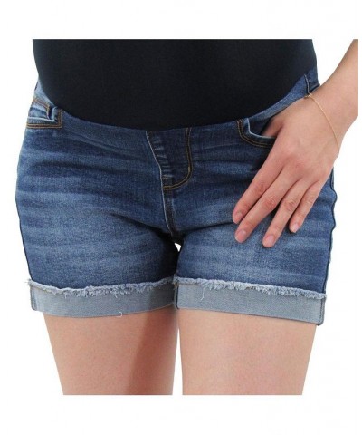 Rolled Fray Denim Maternity Short with Belly Band Blue $14.06 Shorts