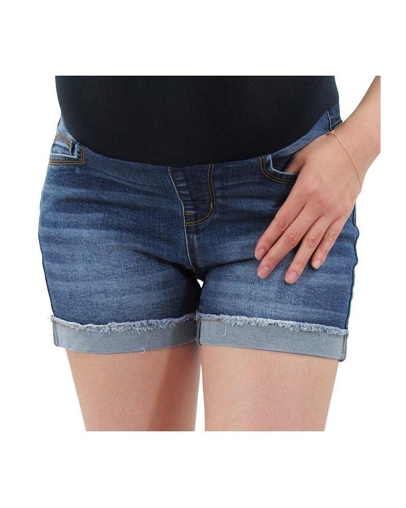 Rolled Fray Denim Maternity Short with Belly Band Blue $14.06 Shorts