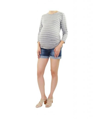 Rolled Fray Denim Maternity Short with Belly Band Blue $14.06 Shorts