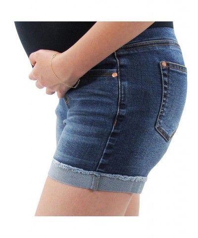 Rolled Fray Denim Maternity Short with Belly Band Blue $14.06 Shorts