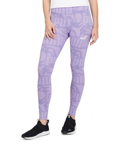 Women's Mid-Rise Abstract-Logo Pull-On Leggings Purple $21.88 Pants