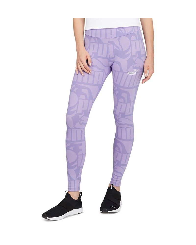 Women's Mid-Rise Abstract-Logo Pull-On Leggings Purple $21.88 Pants