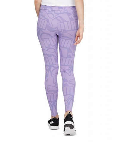 Women's Mid-Rise Abstract-Logo Pull-On Leggings Purple $21.88 Pants