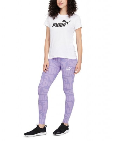 Women's Mid-Rise Abstract-Logo Pull-On Leggings Purple $21.88 Pants