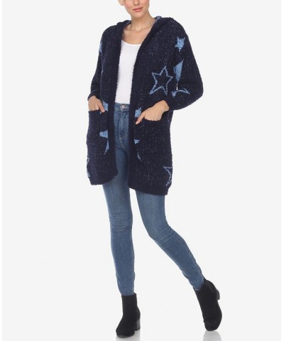 Women's Hooded Open Front Sherpa Coat Navy, Light Blue Stars $23.32 Coats