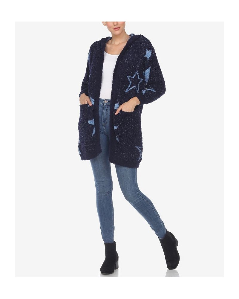 Women's Hooded Open Front Sherpa Coat Navy, Light Blue Stars $23.32 Coats