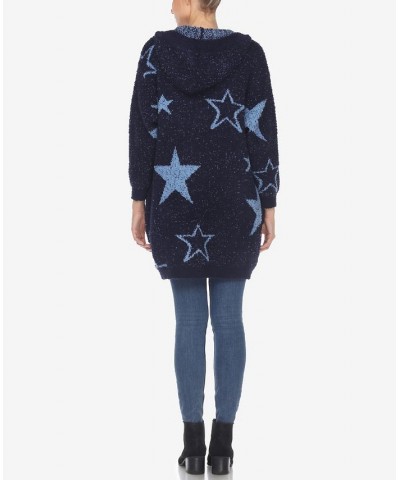 Women's Hooded Open Front Sherpa Coat Navy, Light Blue Stars $23.32 Coats