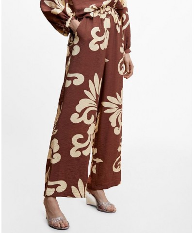 Women's Wide Leg Printed Pants Brown $39.20 Pants