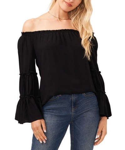 Women's Off-the-Shoulder Bell-Sleeve Top Black $22.91 Tops