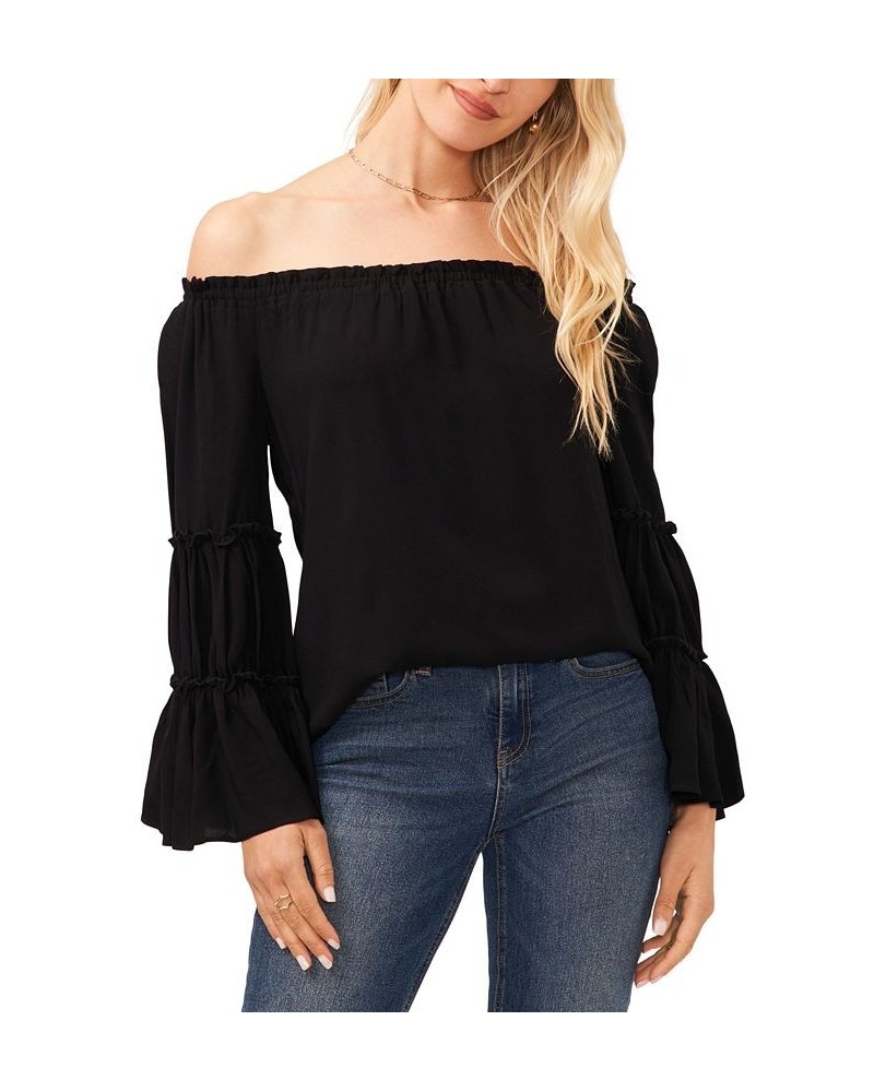 Women's Off-the-Shoulder Bell-Sleeve Top Black $22.91 Tops