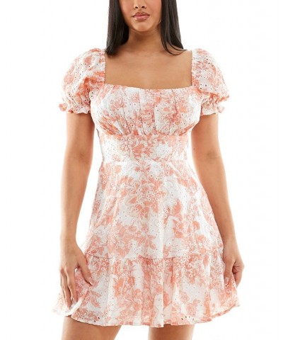 Juniors' Floral-Print Eyelet Dress Orange/white $32.45 Dresses