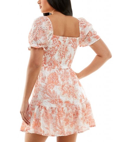 Juniors' Floral-Print Eyelet Dress Orange/white $32.45 Dresses