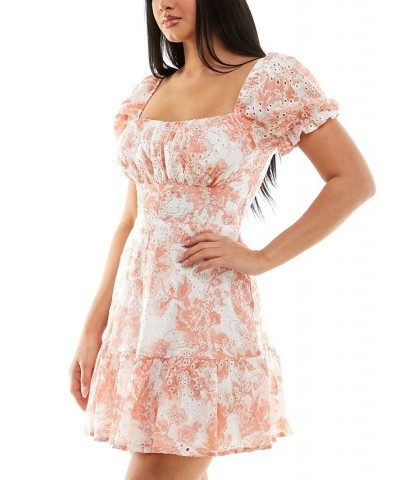 Juniors' Floral-Print Eyelet Dress Orange/white $32.45 Dresses