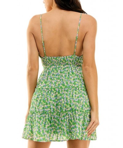 Juniors' V-Neck Smocked-Waist Tiered Dress Green Floral $34.81 Dresses