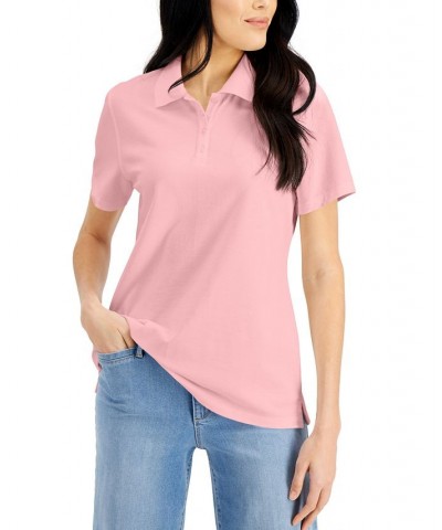 Petite Knit Cotton Polo Soft Pink $9.50 Tops