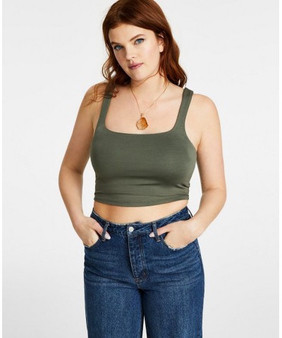 Women's Jersey Square-Neck Sleeveless Tank Top Green $10.86 Tops