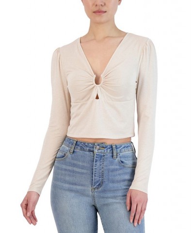 Women's Long-Sleeve Keyhole Top White $23.37 Tops