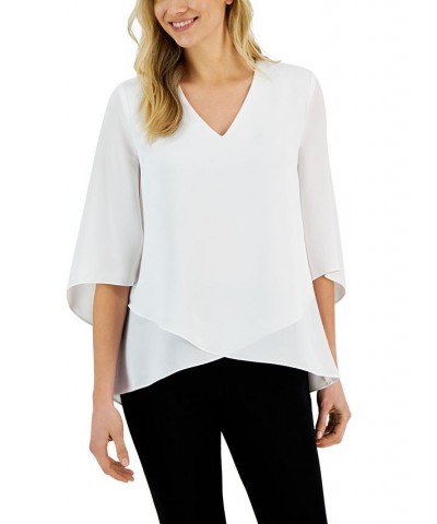 Women's Flutter-Sleeve Asymmetrical-Hem V-Neck Blouse Lily White $38.27 Tops