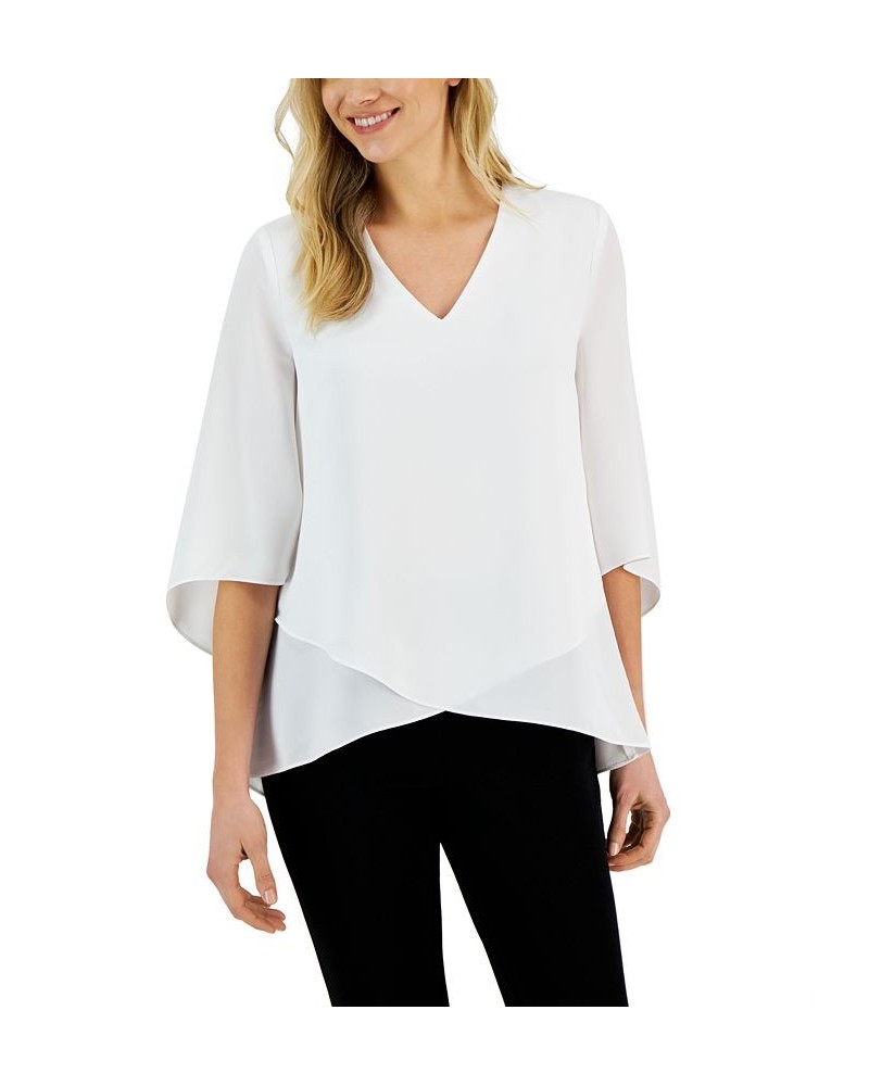 Women's Flutter-Sleeve Asymmetrical-Hem V-Neck Blouse Lily White $38.27 Tops