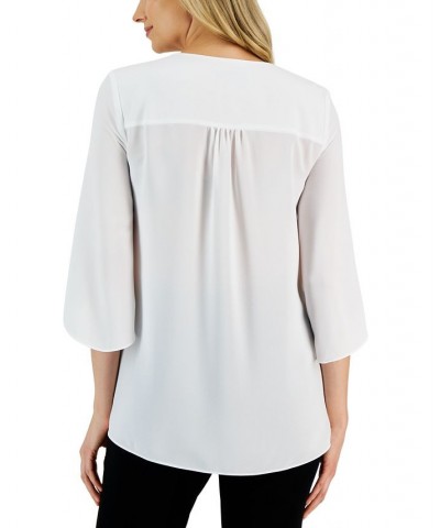 Women's Flutter-Sleeve Asymmetrical-Hem V-Neck Blouse Lily White $38.27 Tops