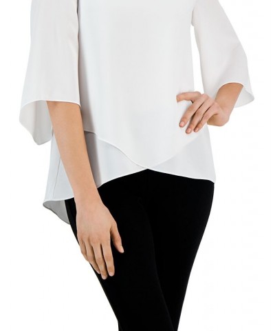 Women's Flutter-Sleeve Asymmetrical-Hem V-Neck Blouse Lily White $38.27 Tops