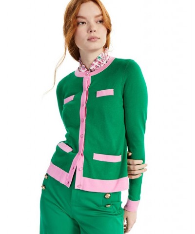 Women's Colorblocked Cardigan Green $15.64 Sweaters