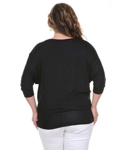 Plus Size Bat Sleeve Tunic Top Black $32.24 Tops