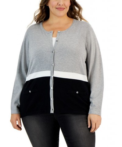 Plus Size Colorblocked Cardigan Black $11.28 Sweaters