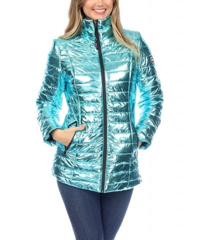 Women's Metallic Puffer Coat Green $26.16 Coats