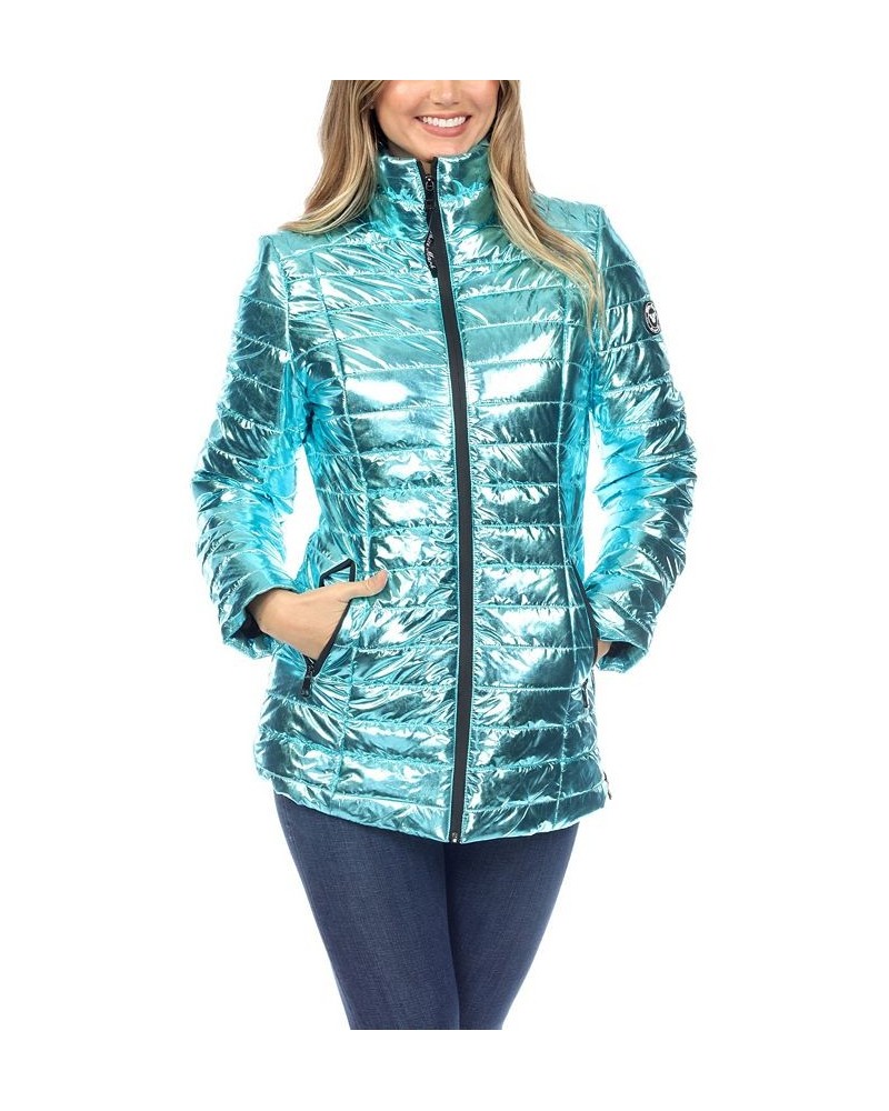 Women's Metallic Puffer Coat Green $26.16 Coats