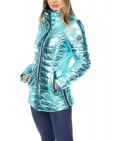 Women's Metallic Puffer Coat Green $26.16 Coats