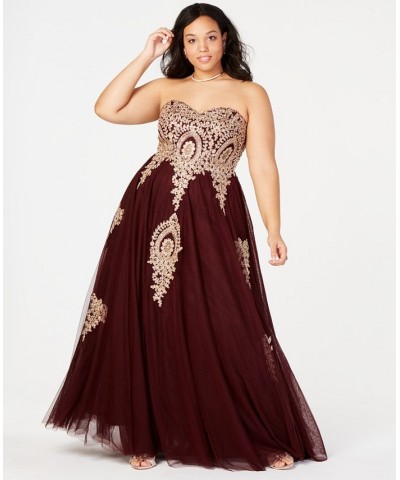 Trendy Plus Size Strapless Embellished Gown Red $73.28 Dresses