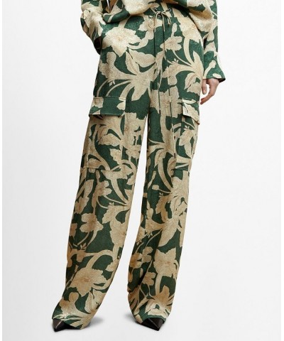 Women's Floral Jacquard Pocketed Pants Green $44.10 Pants