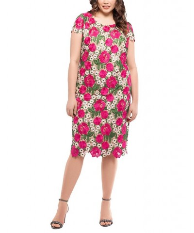 Plus Size Floral-Embroidered Sheath Dress Fush/Nude $88.77 Dresses