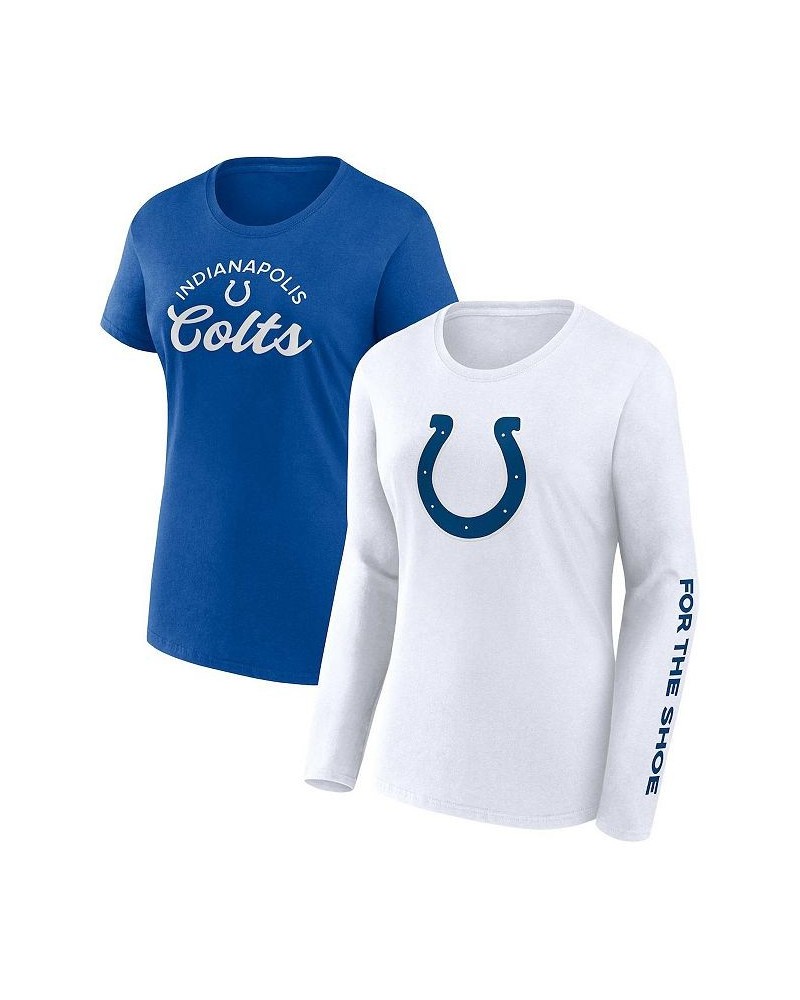 Women's Branded Royal White Indianapolis Colts Short and Long Sleeve T-shirt Combo Pack Blue $35.39 Tops