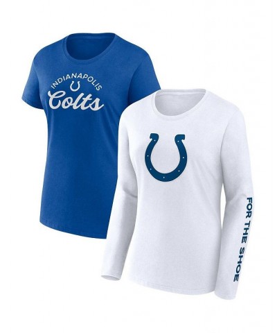 Women's Branded Royal White Indianapolis Colts Short and Long Sleeve T-shirt Combo Pack Blue $35.39 Tops