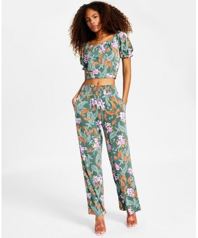 Women's Floral-Print Puff-Sleeve Cropped Top Patricia Paisly $18.54 Tops