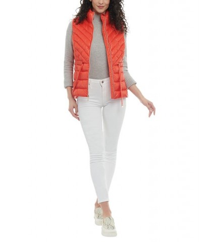 Women's Packable Belted Puffer Vest Orange $38.16 Coats